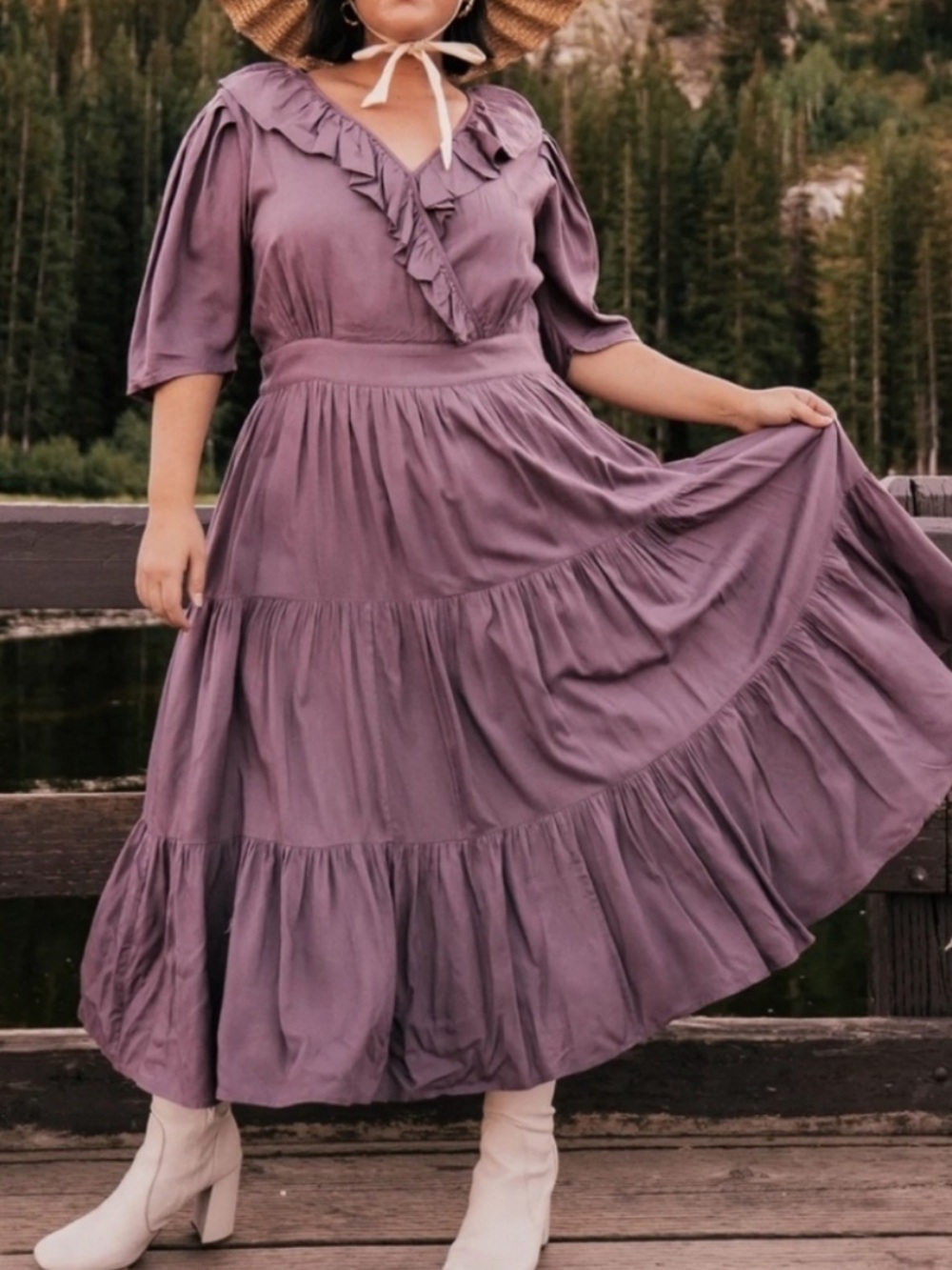 Jessakae bohemian tiered cottagecore purple Gemma ruffle midi dress size 5X NWT